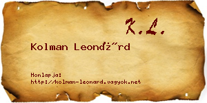 Kolman Leonárd névjegykártya
